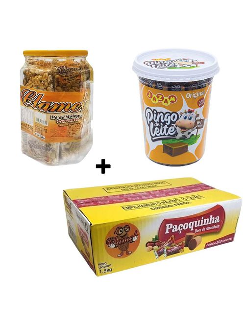 Kit Festa Junina 3 Itens Paçoca, Pé de Moleque e Pingo de Doce de Leite