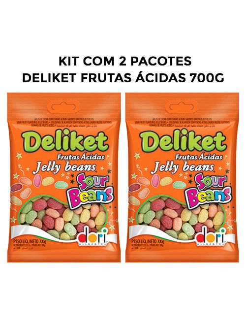 Kit com 2 Balas de Goma Confeitada Deliket Jelly Beans Frutas Sortidas Ácidas 700g - Dori