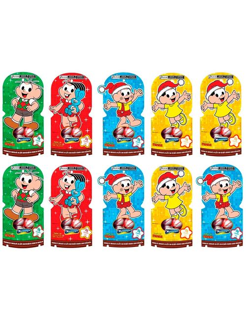 Kit 10 Bombons Recheados Chocolate Natal Turma da Mônica 55g - Montevérgine