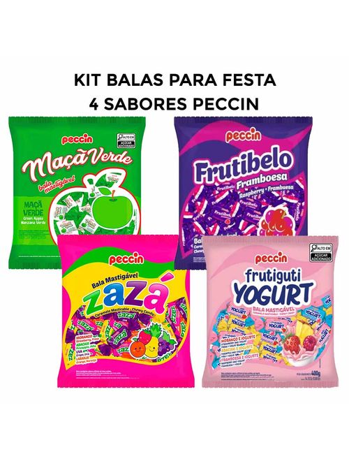 Kit Festa com as Balas 400g Peccin - Frutibelo, Zazá, Frutiguti e Maçã Verde