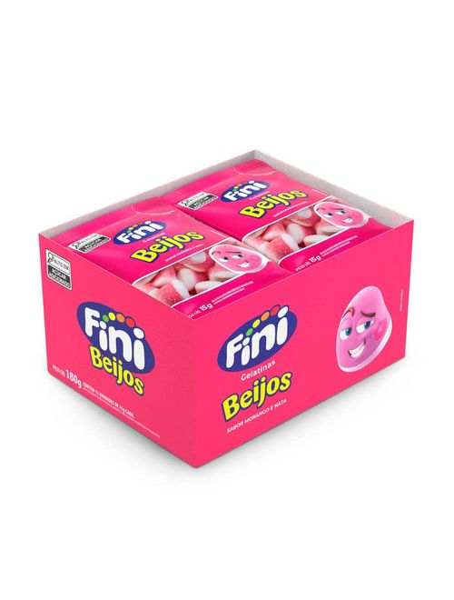 Mini Bala de Gelatina Beijos de Morango 15g c/12 - Fini
