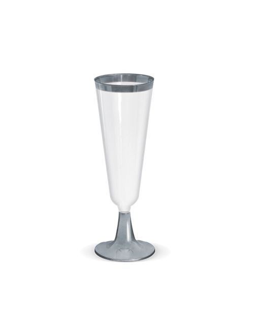 Taça Champagne Descartável Borda Prata c/ 12 150ml - Silver Plastic