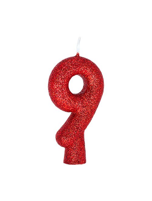 Vela de Aniversário Cintilante Vermelho Nº 9 - Regina