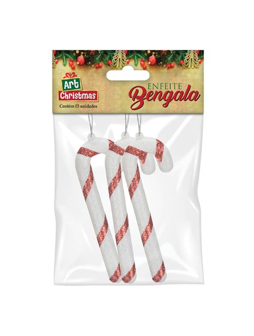 Enfeite Natal Bengala Listrada Pequena c/3 - Art Christmas