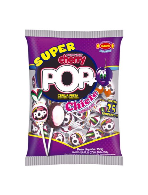 Pirulito Super Cherry Pop Black Recheio Chiclete c/25 - Sams