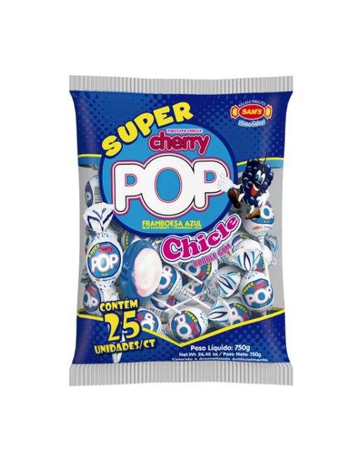 Pirulito Super Cherry Pop com Chicle Framboesa 30g c/25 -  Sams