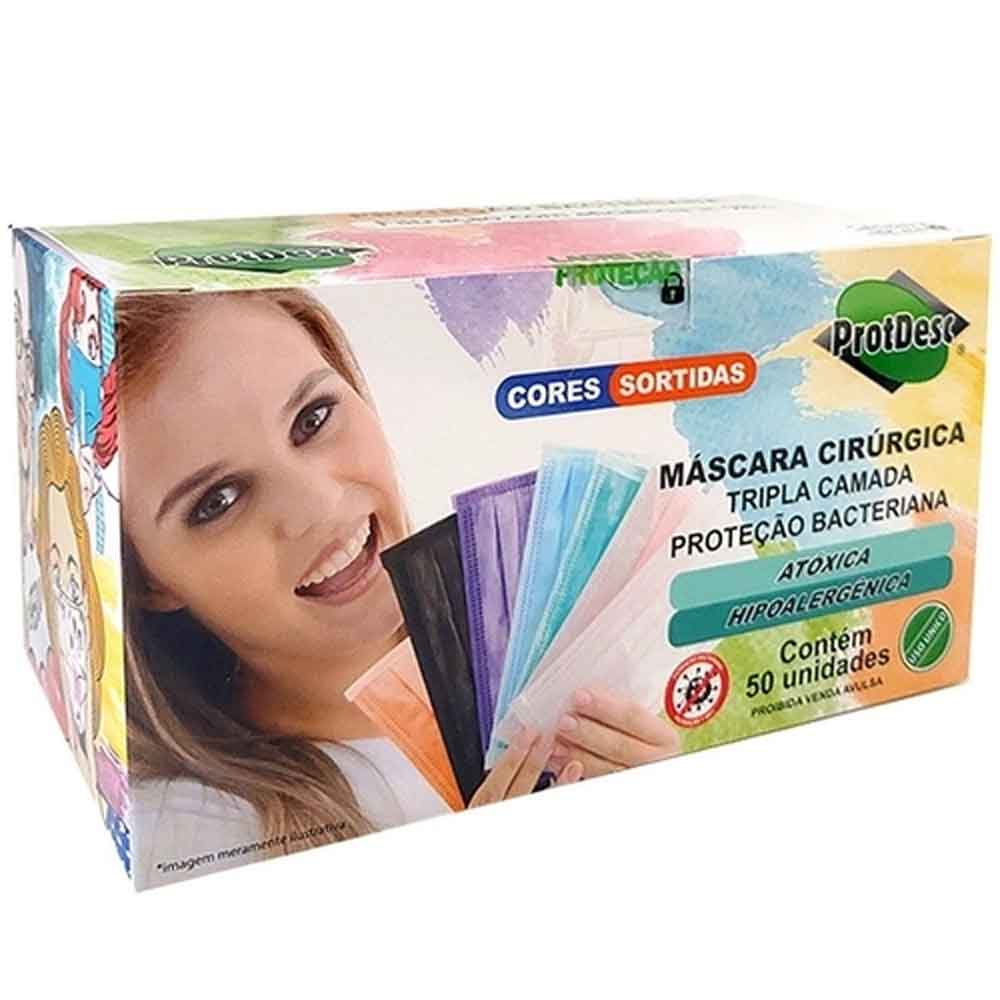 Máscara Cirúrgica Tripla Camada Colorida c/50 - Protdesc - Doce Malu