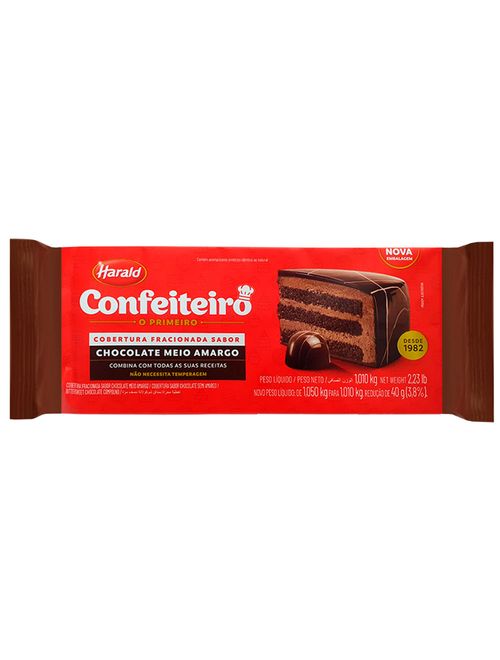 Barra de Chocolate Fracionado Confeiteiro Meio Amargo 1,010kg - Harald