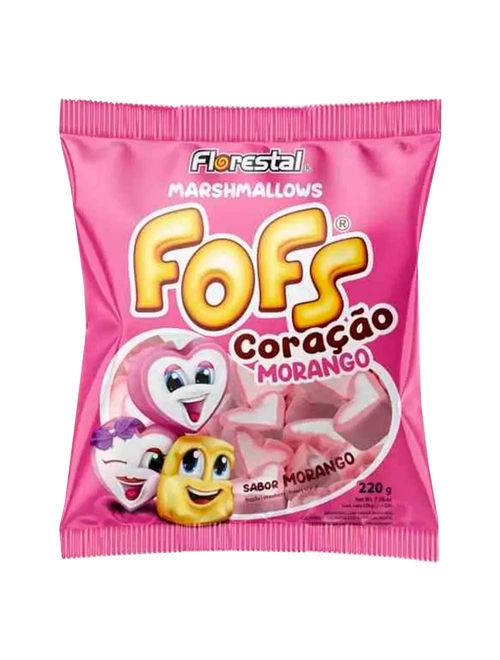 Marshmallow Fofs Coração Rosa Morango 220g - Florestal