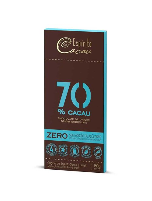 Tablete de Chocolate Amargo 70% Cacau Vegano Zero 80g - Espírito Cacau