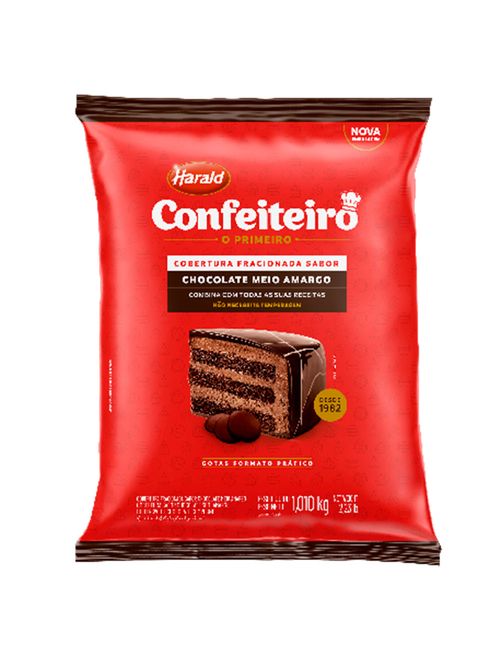 Gotas de Chocolate Fracionado Confeiteiro Meio Amargo 1,01kg - Harald