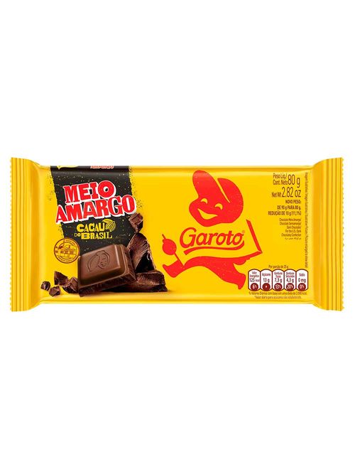 Tablete Cacau Brasil Meio Amargo 80g - Garoto