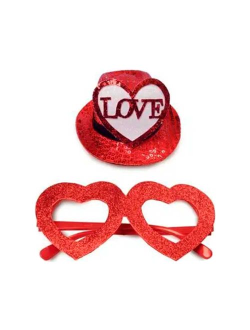 Carnaval Kit Fantasia Romântico Vermelho Chapéu e Óculos - Cromus