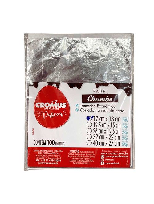 Papel Chumbo Prata 17x13cm c/100 - Cromus