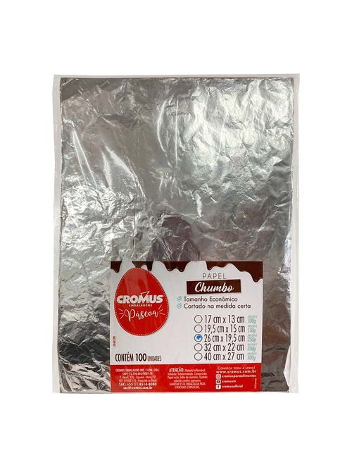 Papel Chumbo Prata 26x19,5cm c/100 - Cromus