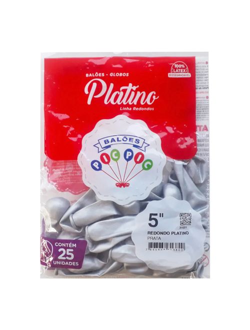 Balão Redondo Platino Prata Tamanho 5 c/25 - Pic Pic