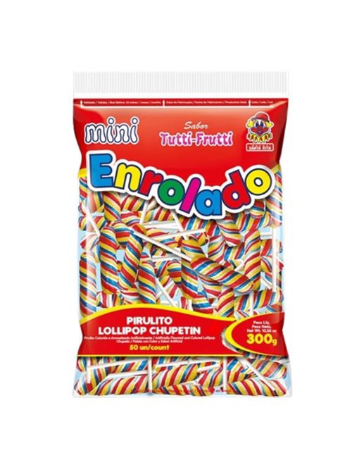 Mini Enrolado Psicodélico Colorido Sabor Tutti-Frutti 300g c/50 - Santa Rita