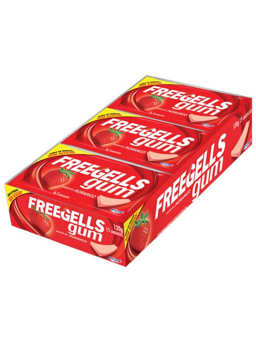 Chiclete Gum Morango 8g c/15 - Freegells