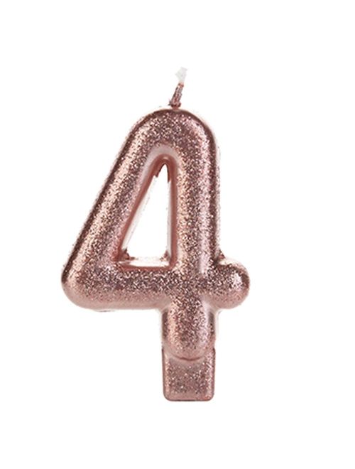 Vela de Aniversário Glitter Rose Gold Nº 4 - Silver Festas