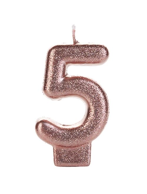 Vela de Aniversário Glitter Rose Gold Nº 5 - Silver Festas