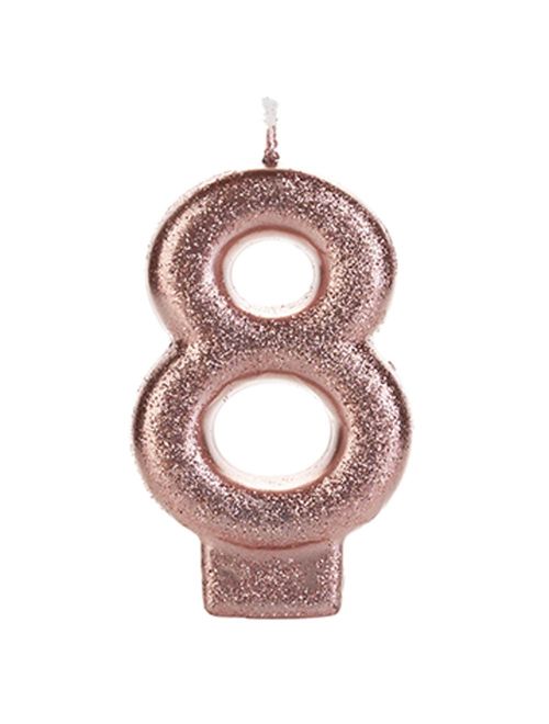 Vela de Aniversário Glitter Rose Gold Nº 8 - Silver Festas