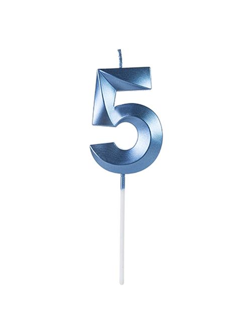 Vela de Aniversário Design Perolizada Azul Nº 5 - Silver Festas