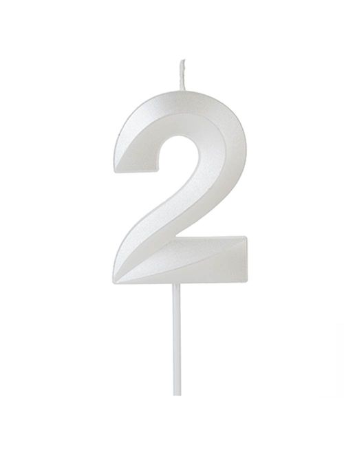 Vela de Aniversário Design Perolizada Branca Nº 2 - Silver Festas