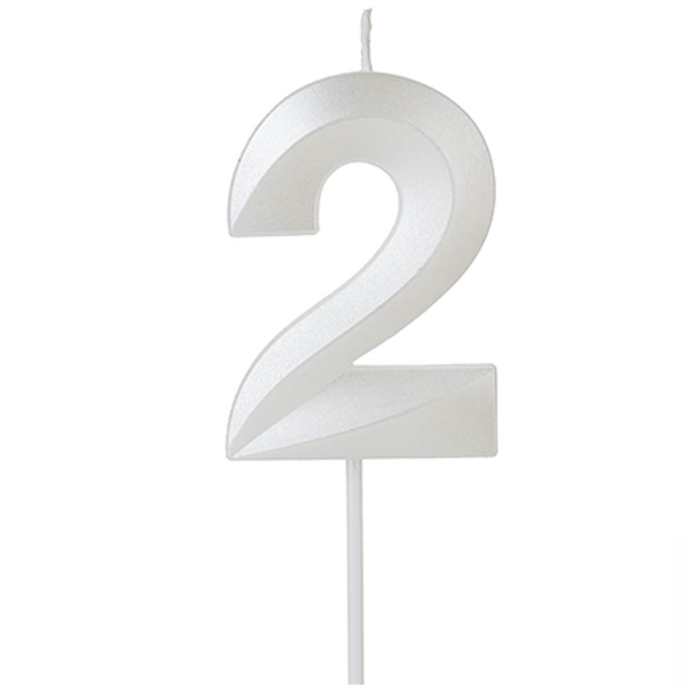 Encontraproduto.com.br - Vela de Aniversário Design Perolizada Branca Nº 2 - Silver Festas