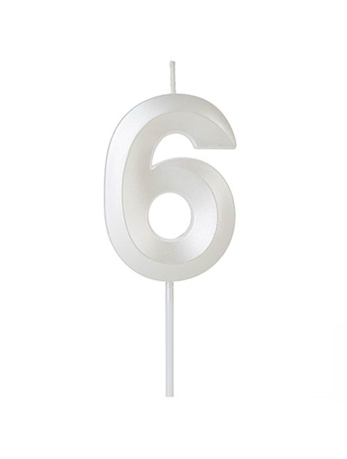Vela de Aniversário Design Perolizada Branca Nº 6 - Silver Festas