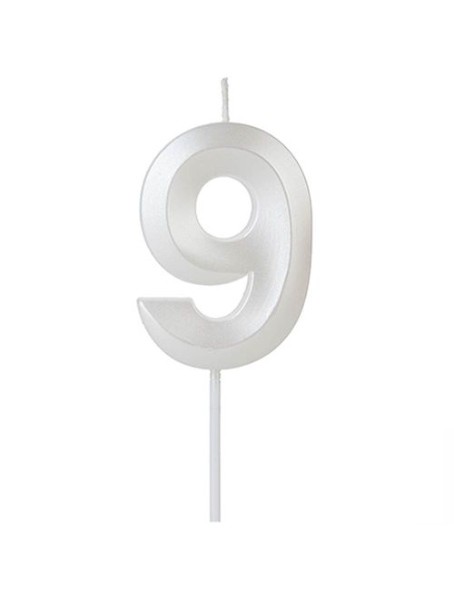 Vela de Aniversário Design Perolizada Branca Nº 9 - Silver Festas