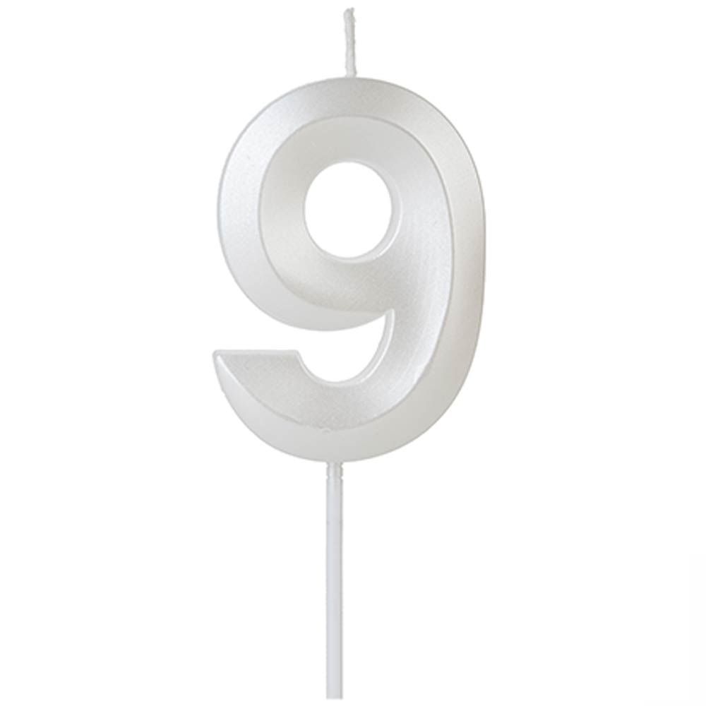 Encontraproduto.com.br - Vela de Aniversário Design Perolizada Branca Nº 9 - Silver Festas