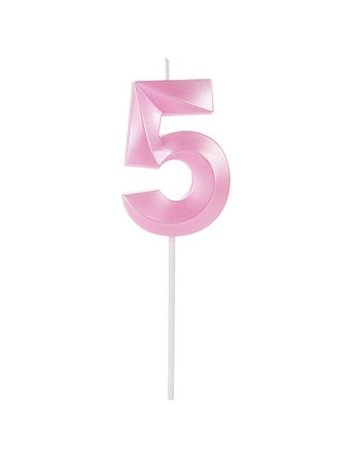 Vela de Aniversário Design Perolizada Rosa Nº 5 - Silver Festas