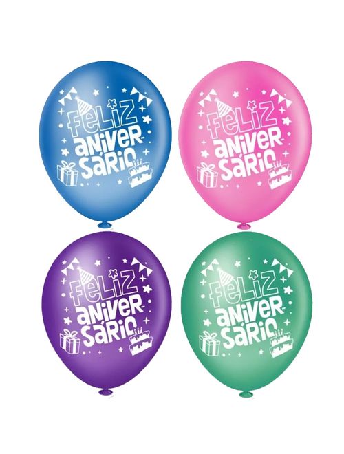 Balão Feliz Aniversário Sortido Tamanho 10 c/25 - Pic Pic