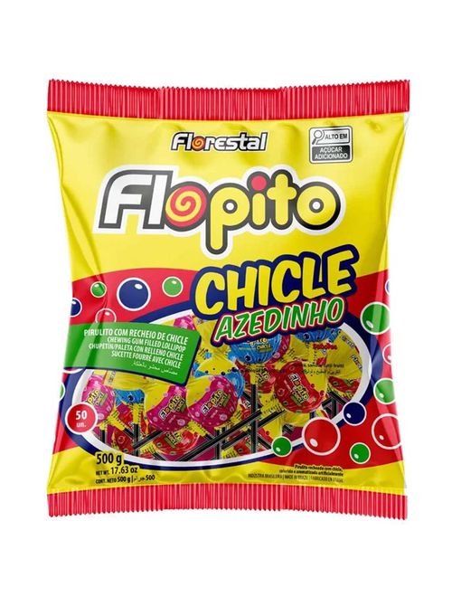 Pirulito Flopito Chicle Azedinho Recheio Chiclete c/50 - Florestal