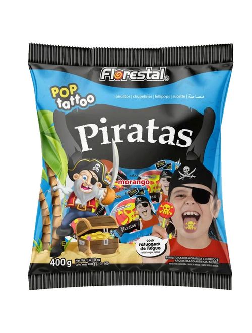 Pirulito Pirata com Tatuagem de Língua sabor Morango 400g - Florestal