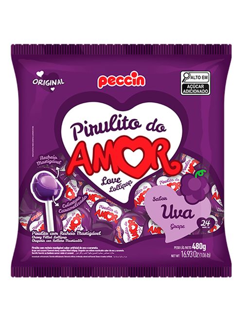 Pirulito Uva do Amor Recheado c/24 - Peccin