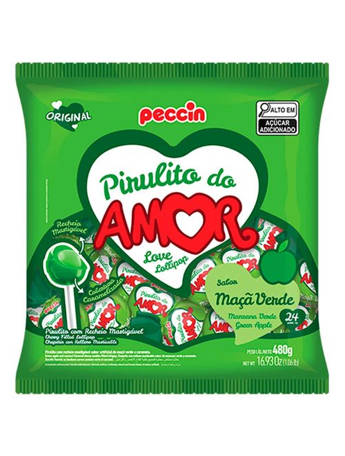 Pirulito Maçã Verde do Amor Recheado c/24 - Peccin