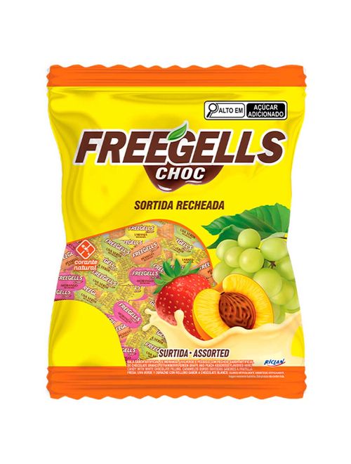 Bala Dura Recheada Freegells Chocolate Branco e Frutas Sortidas 475g - Riclan