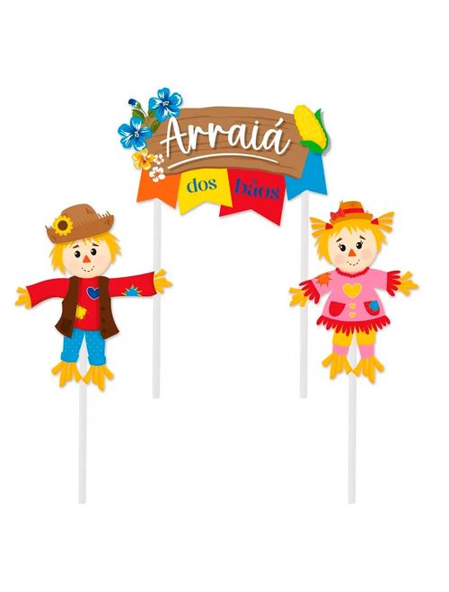 Festa Junina Arraiá Kit para Topo de Bolo c/3 - Cromus