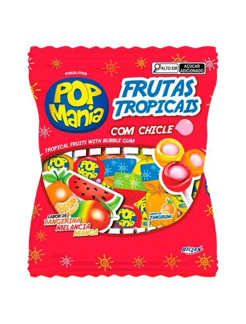 Pirulito Pop Mania Frutas Tropicais Recheio Chiclete 500g - Riclan
