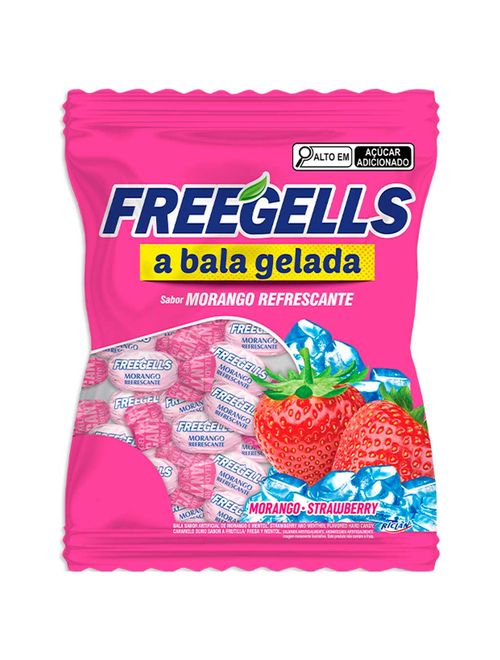 Bala Dura Morango Refrescante Freegells 475g - Riclan