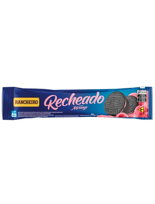 Biscoito Chocolate Recheio Morango 90g - Rancheiro