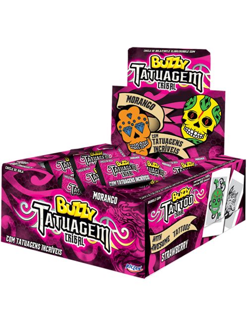 Chiclete Buzzy Tatuagem Tribal Morango c/90 - Riclan