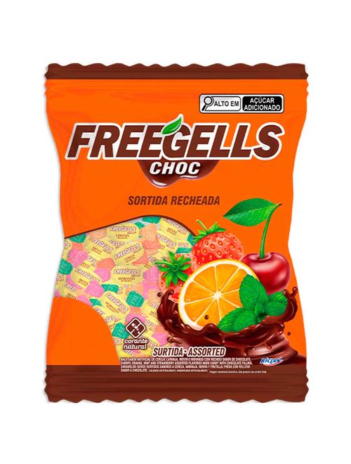 Bala Dura Recheada Chocolate Sortida Freegells 475g - Riclan