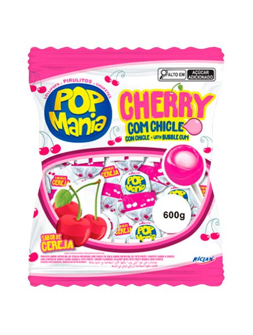 Pirulito Pop Mania Cherry Recheio Chiclete 500g - Riclan
