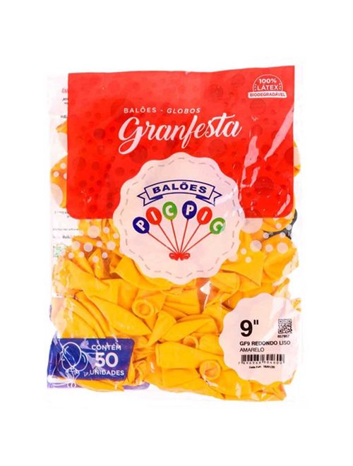 Balão GranFesta Redondo Tamanho 9 Amarelo c/50 - Pic Pic