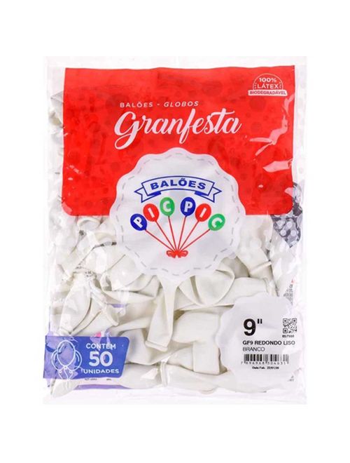Balão GranFesta Redondo Tamanho 9 Branco c/50 - Pic Pic