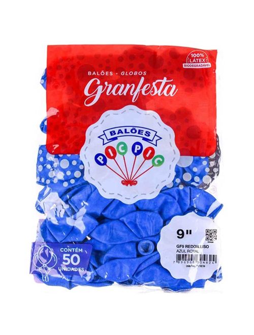 Balão GranFesta Redondo Tamanho 9 Azul c/50 - Pic Pic