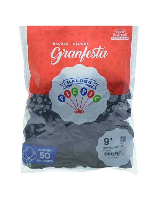 Balão GranFesta Redondo Tamanho 9 Preto c/50 - Pic Pic