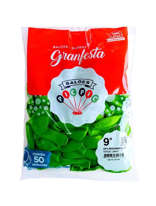 Balão GranFesta Redondo Tamanho 9 Verde Limão c/50 - Pic Pic